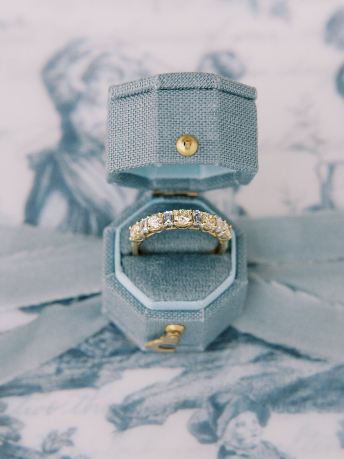 Dimond wedding band with blue accents for Azure Romance wedding.