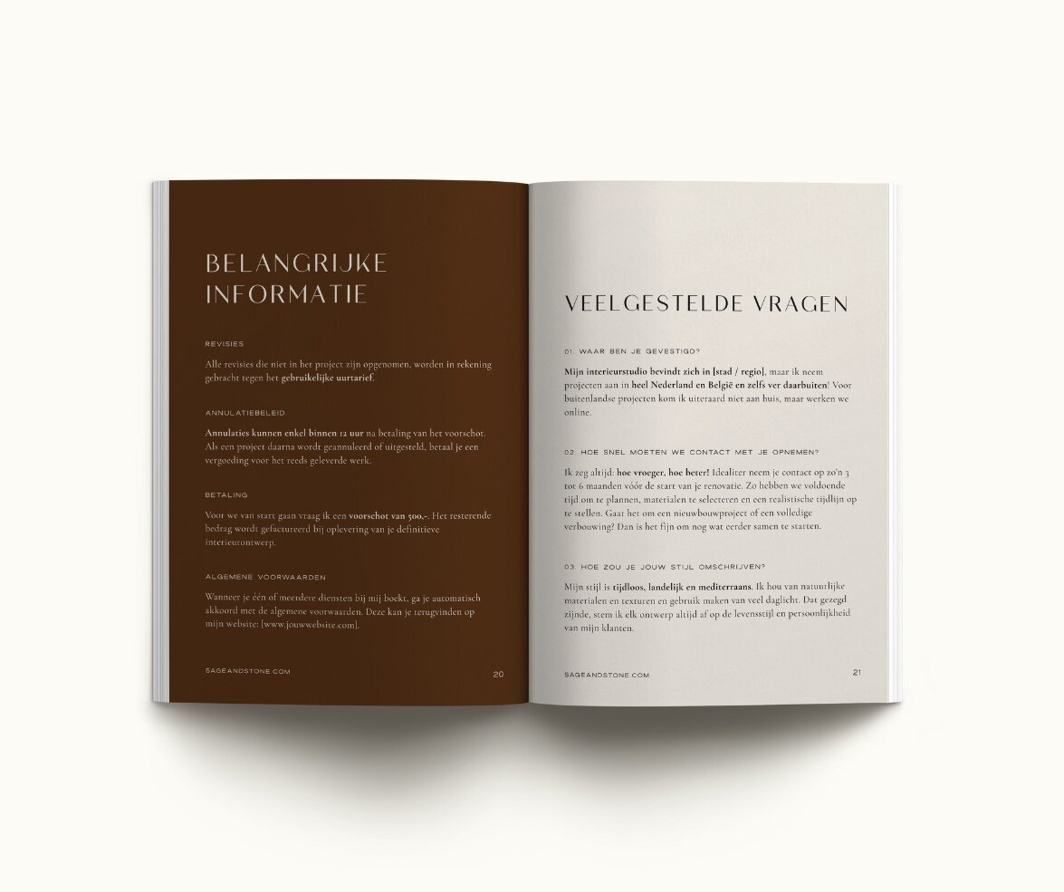 Brochure template voor interieurontwerpers Sage & Stone 13