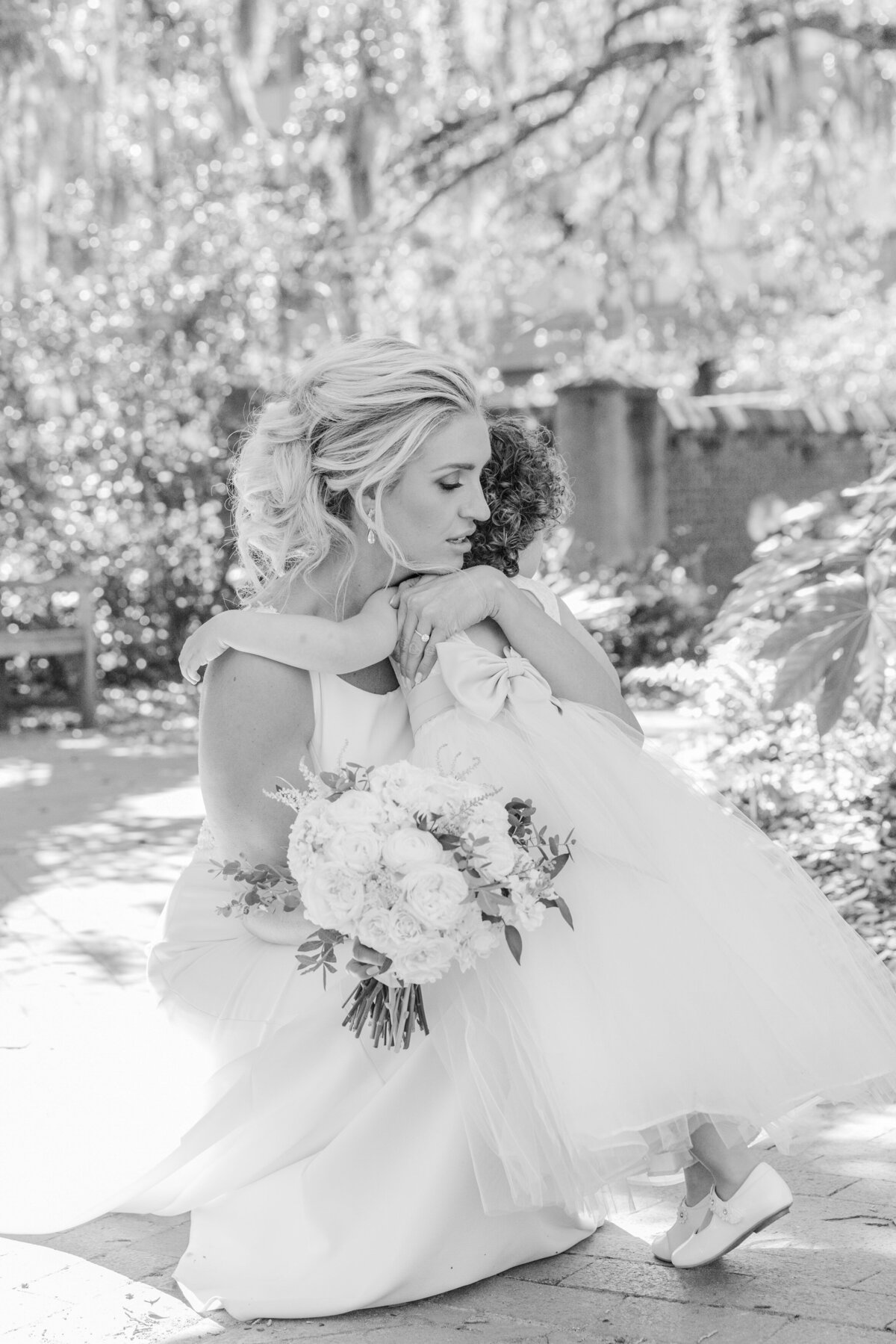 bride consoles crying flower girl