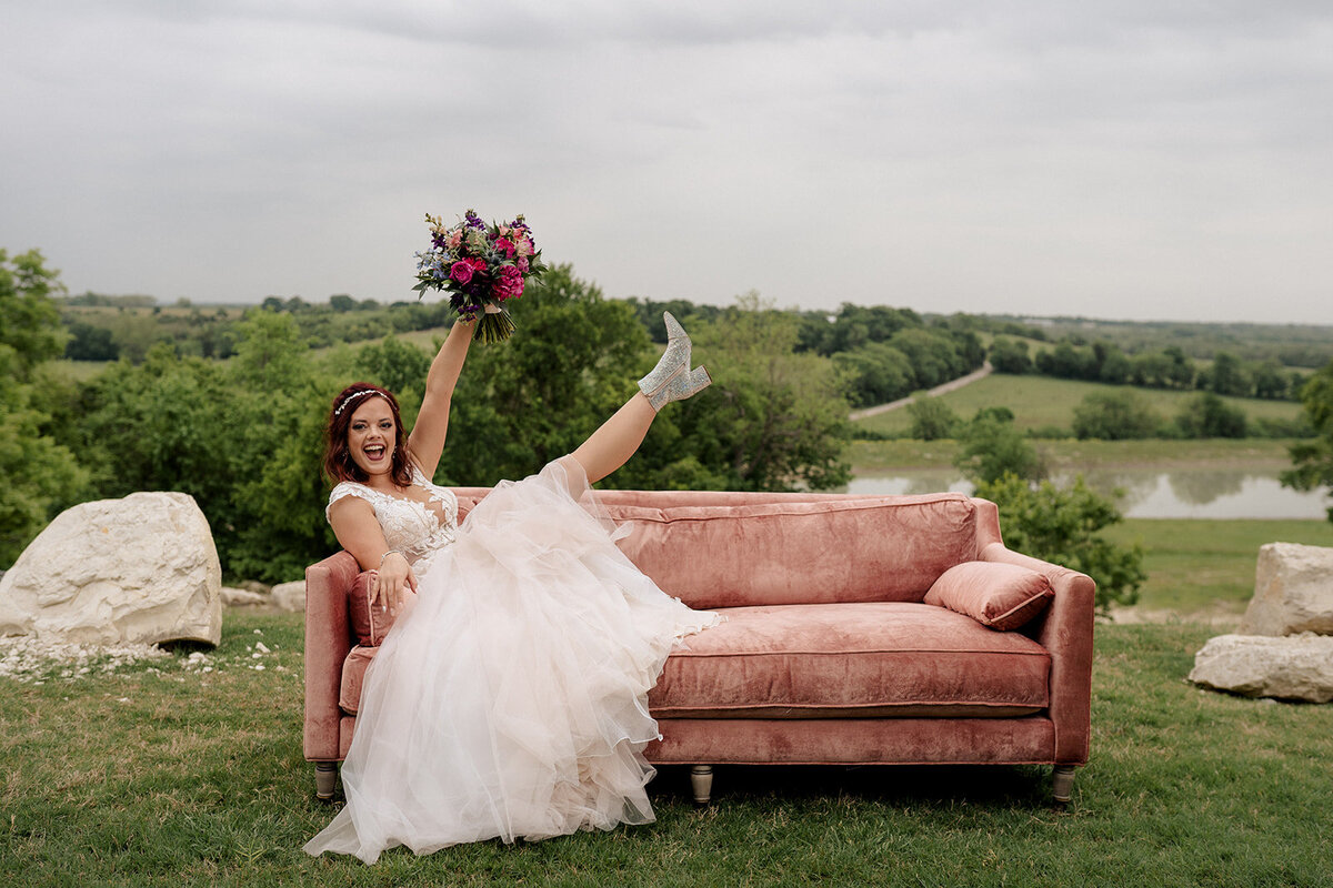 bride posing on couch