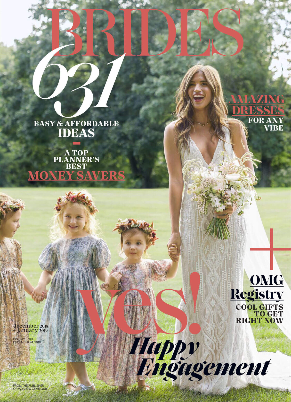 The bride is holding three lovely little girls on a Brides magazine cover. Image by Jenny Fu Studio