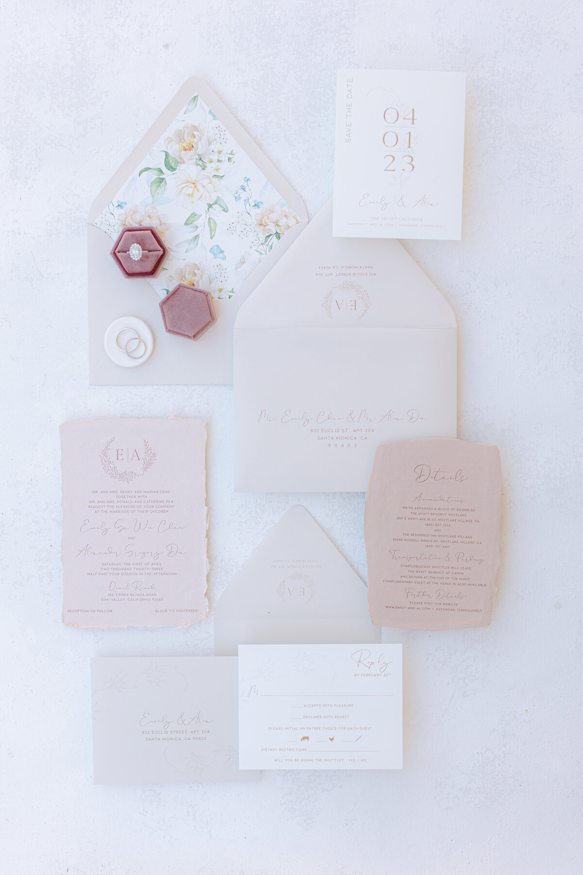 Handmade paper letterpress wedding invitation