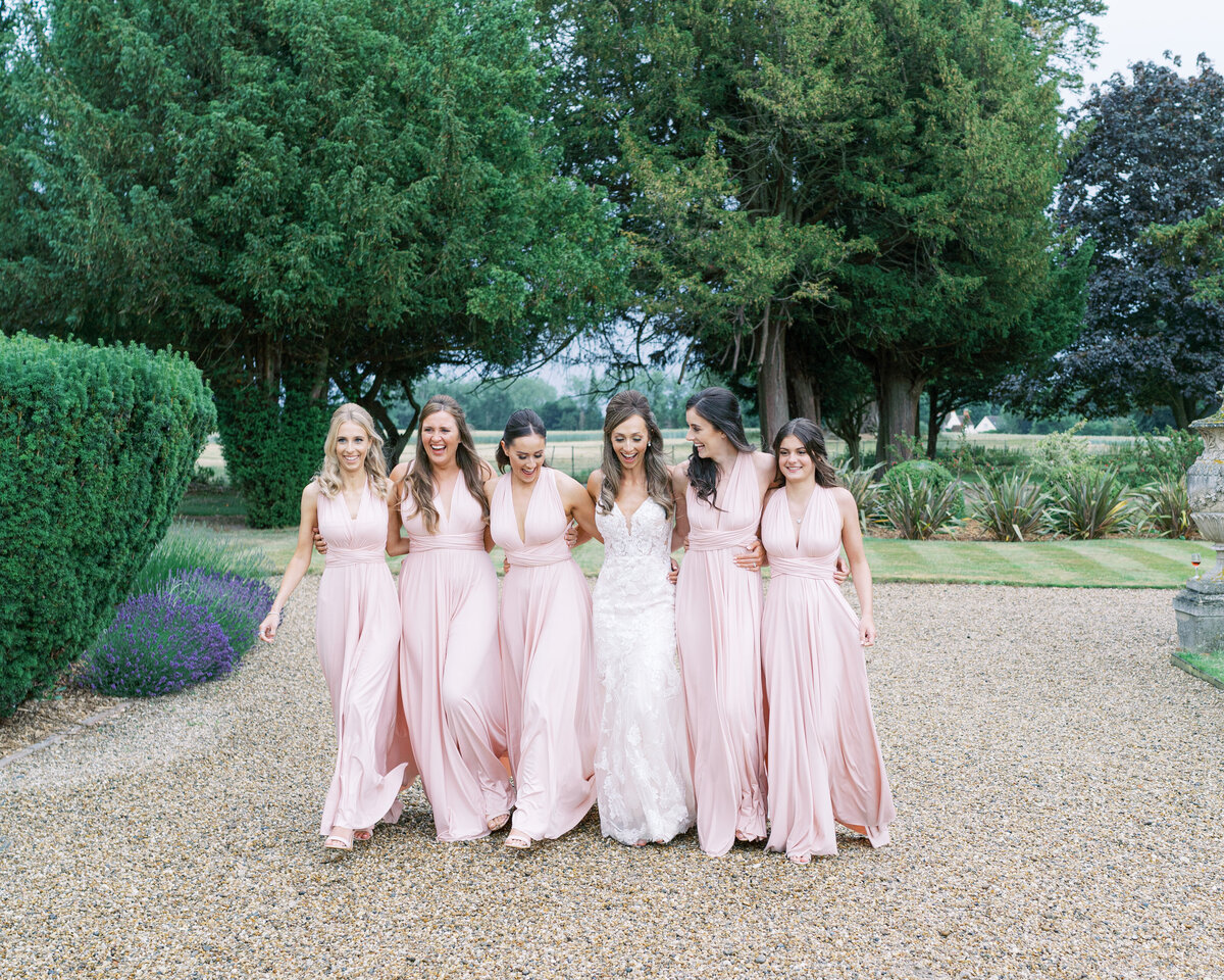 Bride and bridesmaids on wedding day