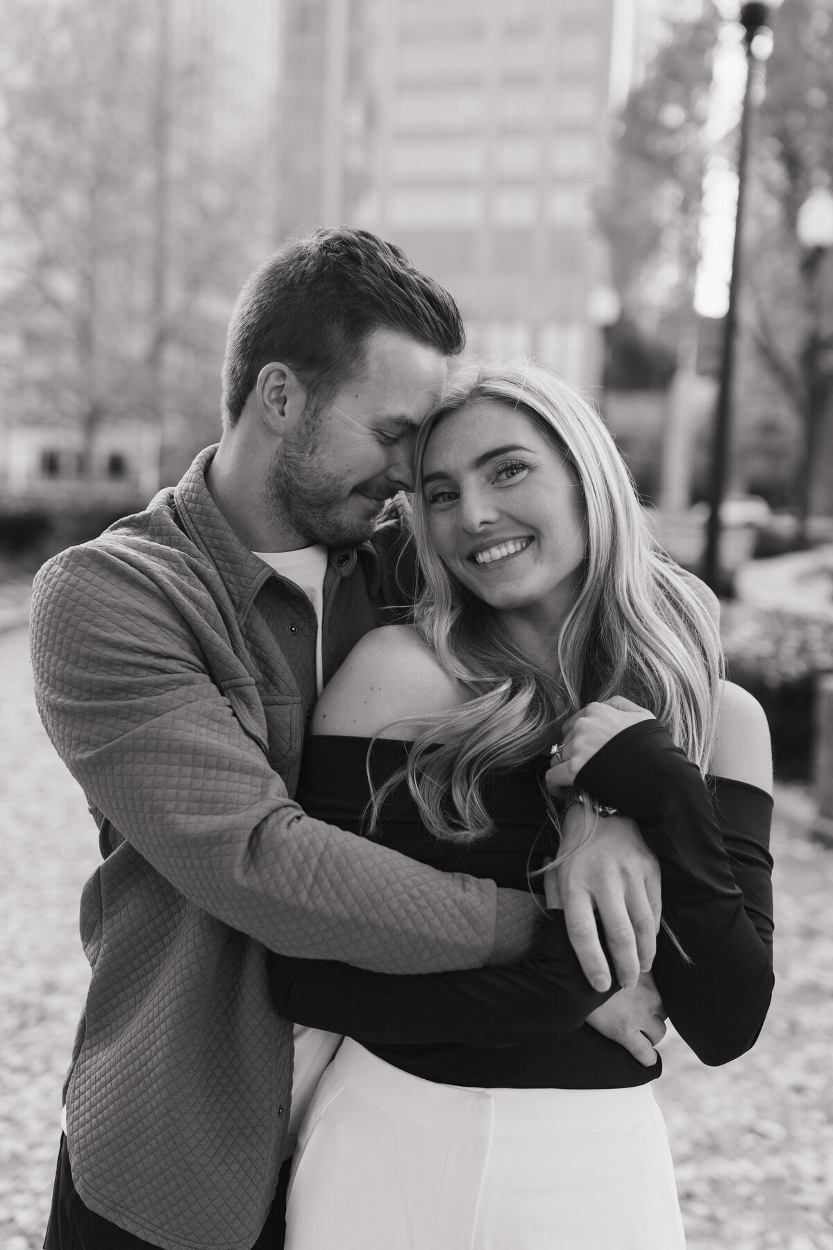 Black and white Indianapolis engagement photography portrait
