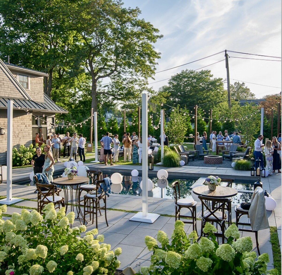 White Al fresco, Glow Orbs, Wrought Iron High Top Table