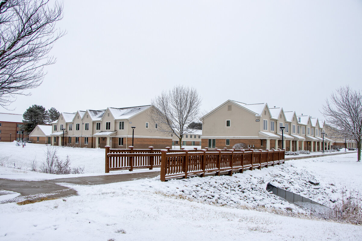 011821 UV West Housing Winter along brown bridge Winter Snow