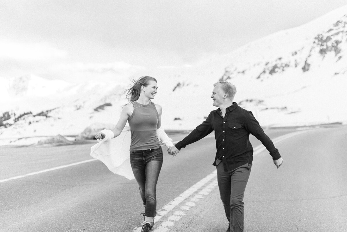 Winter Colorado adventure engagement session at the continental divide, Loveland Pass