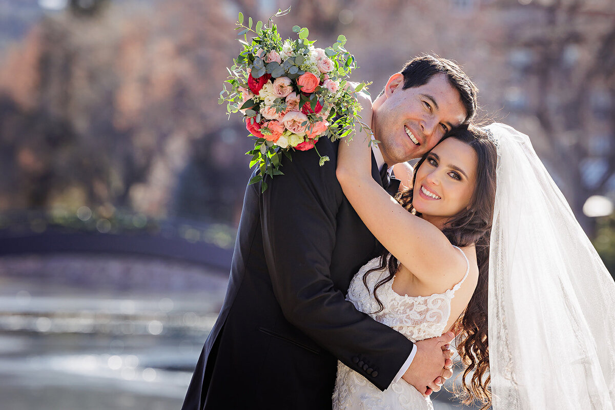 Bride and groom on their wedding day in Colorado.