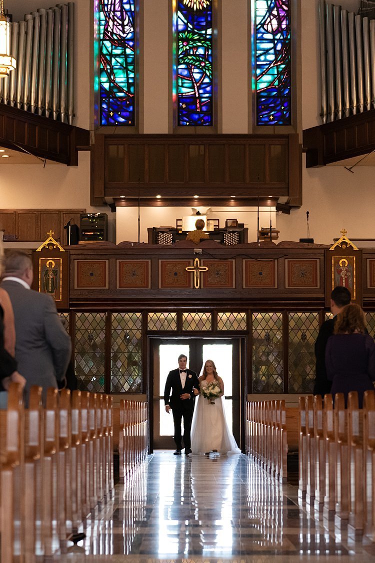 Bride and Groom walking down aisle at First Presbyterian Church in Beaver, PA