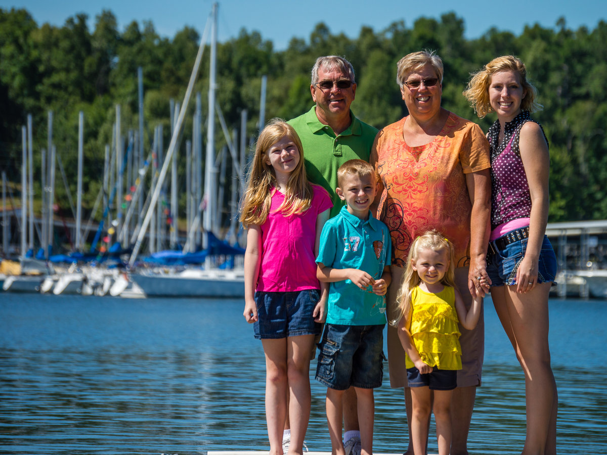 Grandparents pose with their grandkids