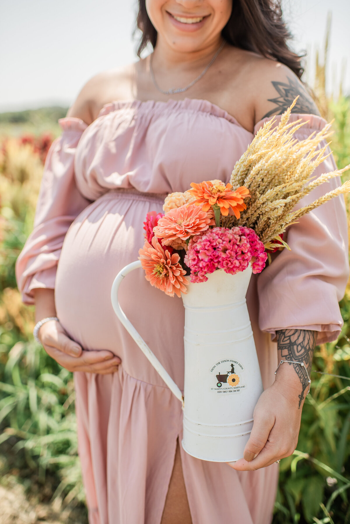 glowing mama in wildflower field - maryland maternity photographer