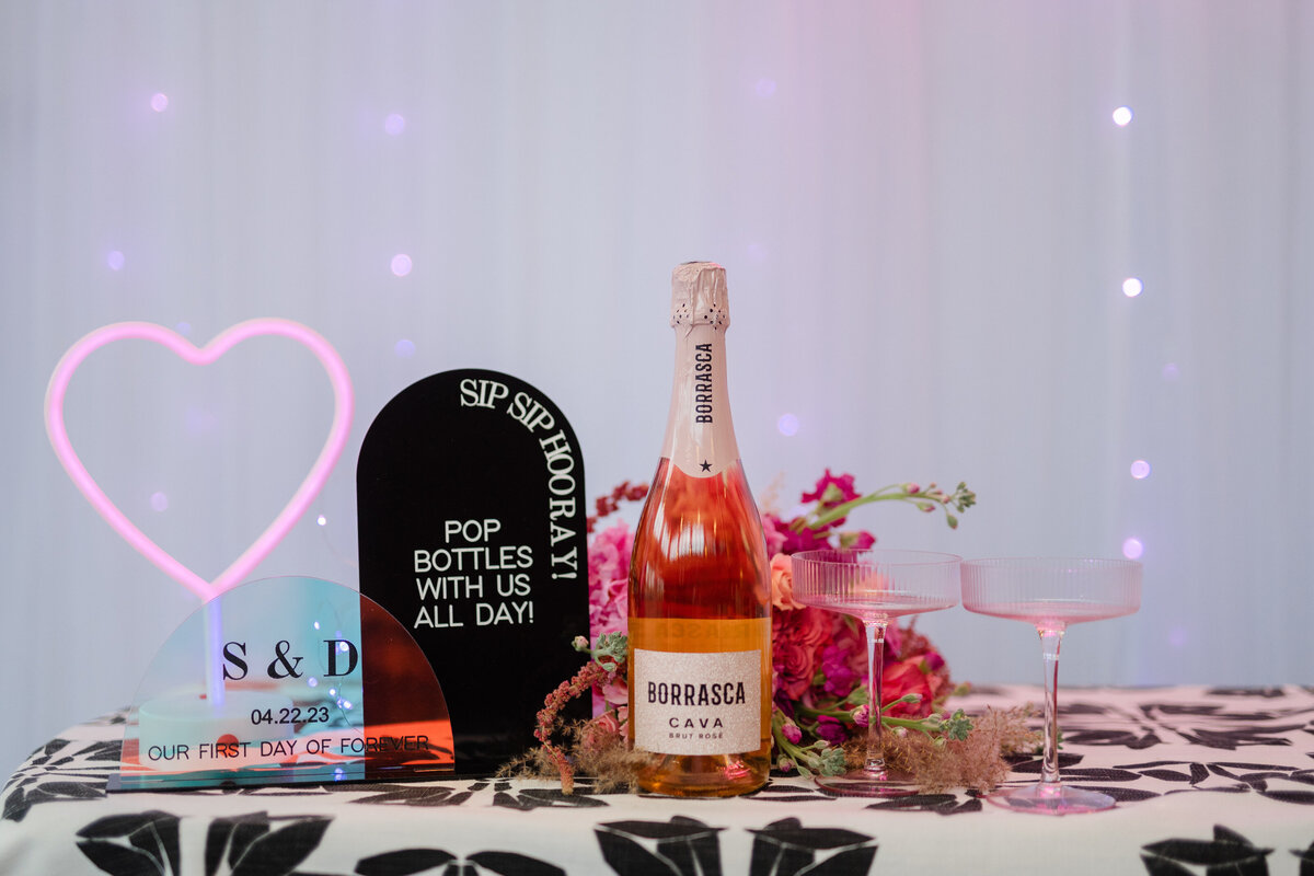 Black and pink wedding tablescape