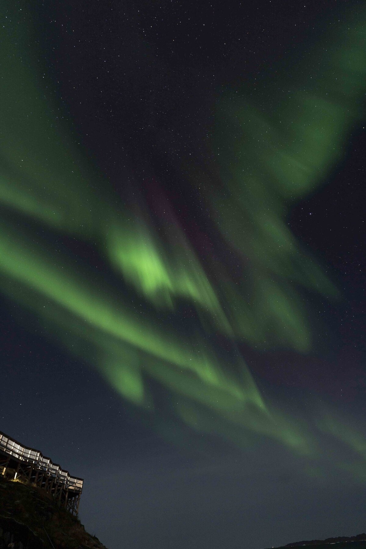Northern Lights from Nuuk Watefront Greenland Aurora Photography Boardwalk_By Stephanie Vermillion