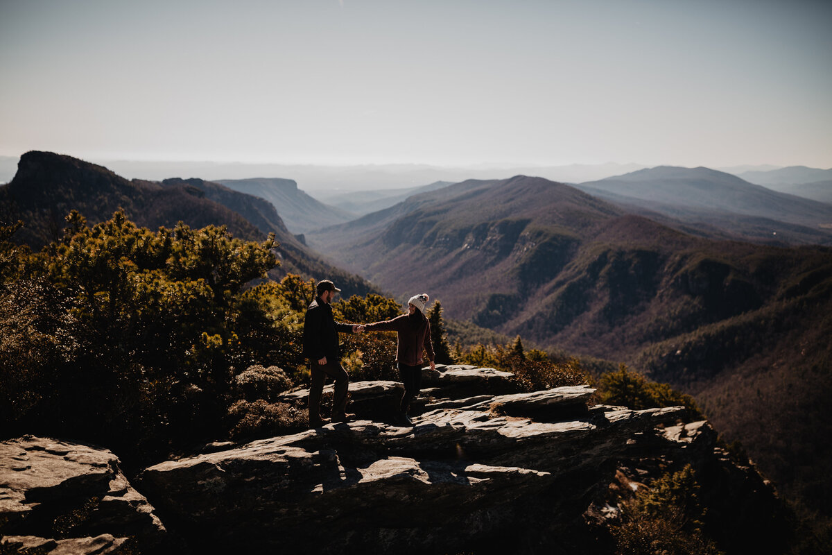 Adventure engagement session at Hawksbill Mountain Trail in North Carolina photographed by Magnolia and Ember.
