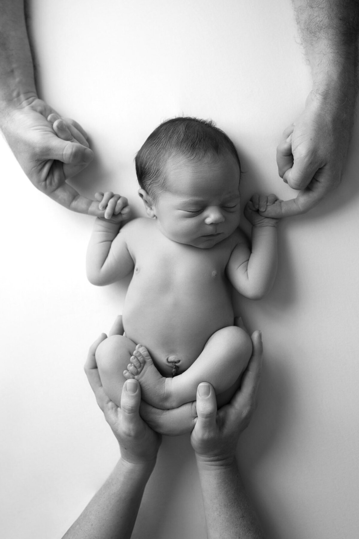 Parent hands holding newborn baby Georgetown lifestyle family photographer