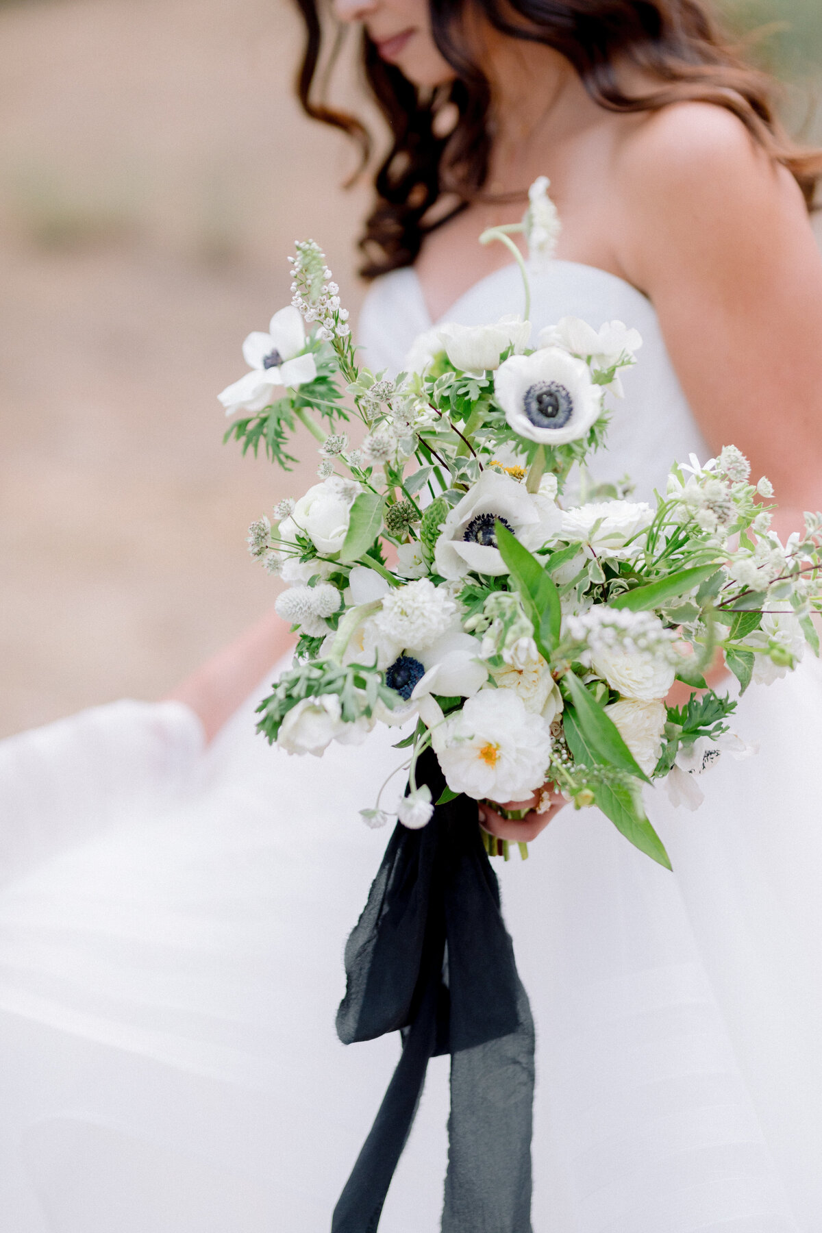 black and white wedding bouquet classic anemone The Ritz Carlton Lake Tahoe wedding sikora events