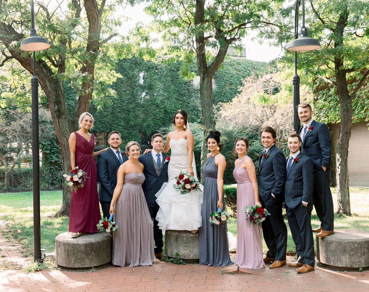 Wedding party portrait in downtown Erie Pa