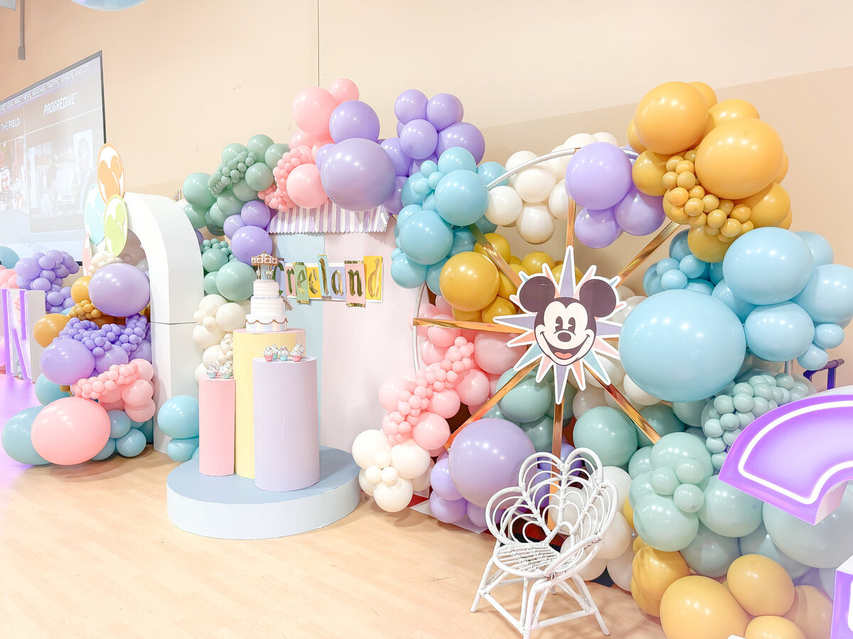 pastel Disney balloon installation Lynden wa