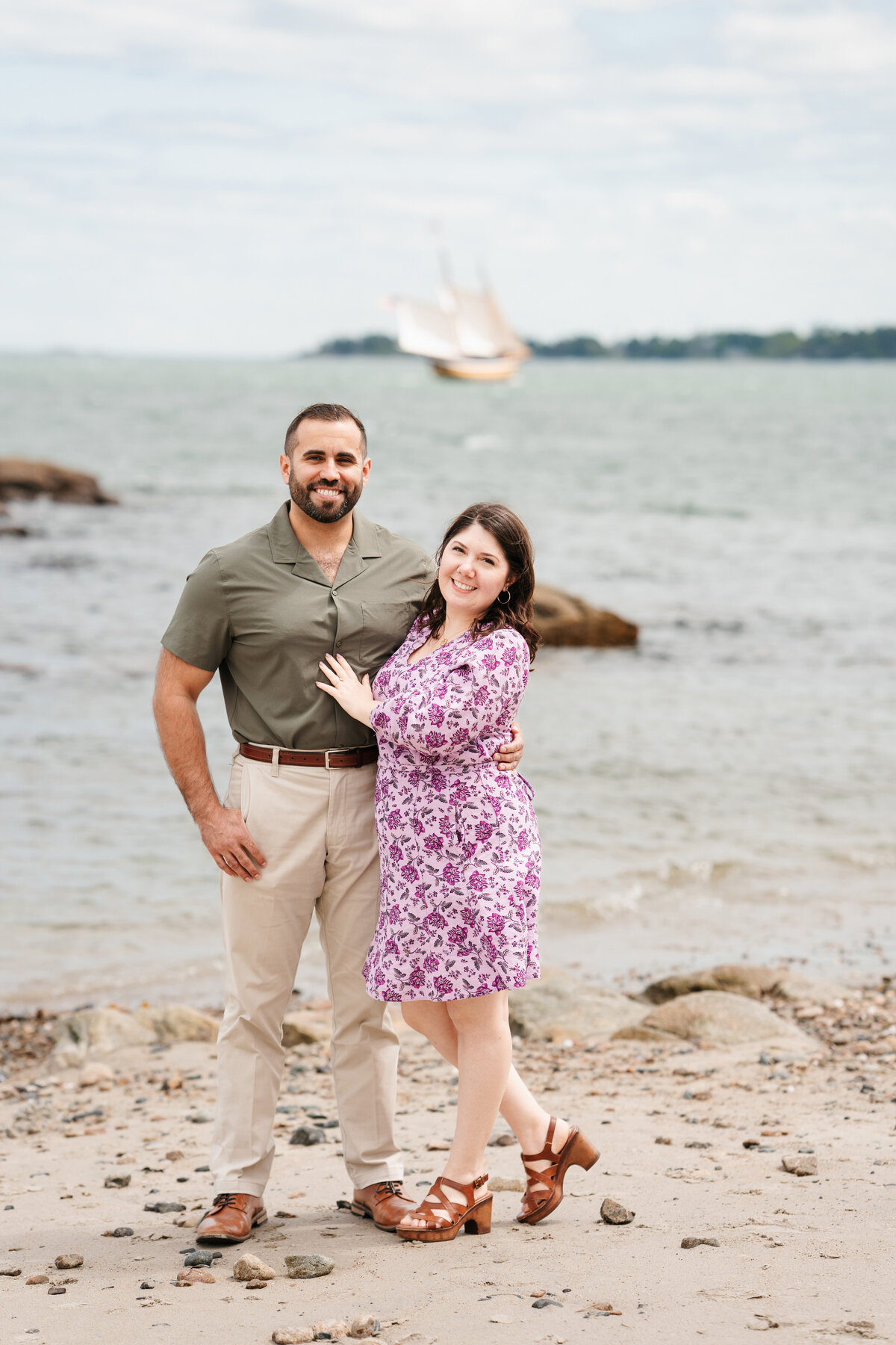 Natural light engagement portrait at Lynch Park’s rose garden in Beverly, Massachusetts