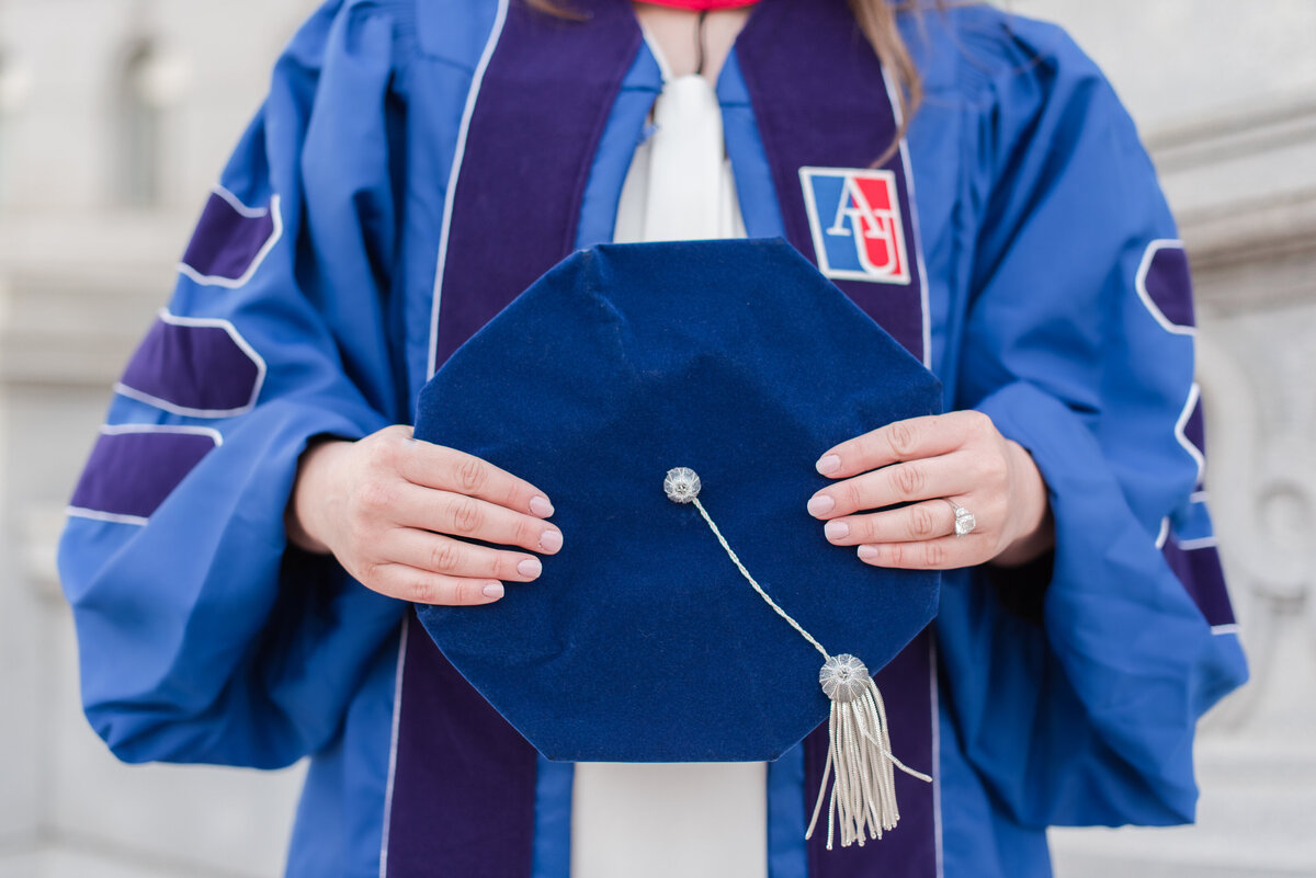 phd law grad  close up of cap and gown