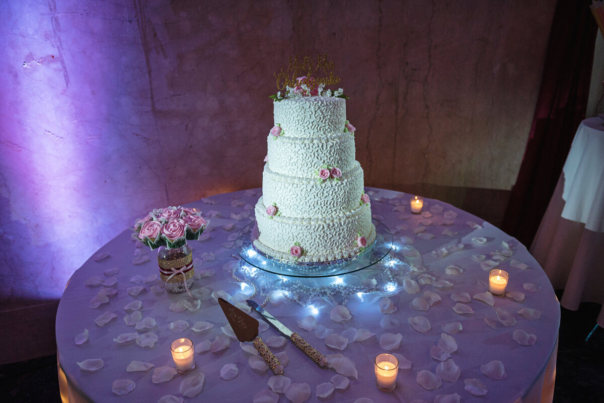 White wedding cake.