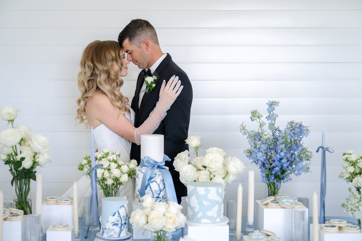 spokane farmhouse wedding cake table bride and groom