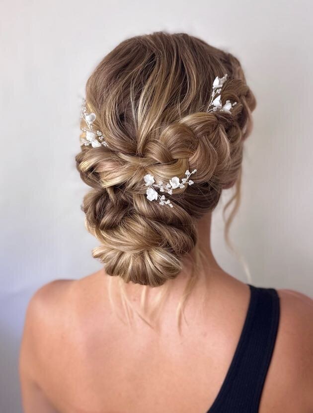 nashville bridal hair low bun updo braided updo flower bridal pins