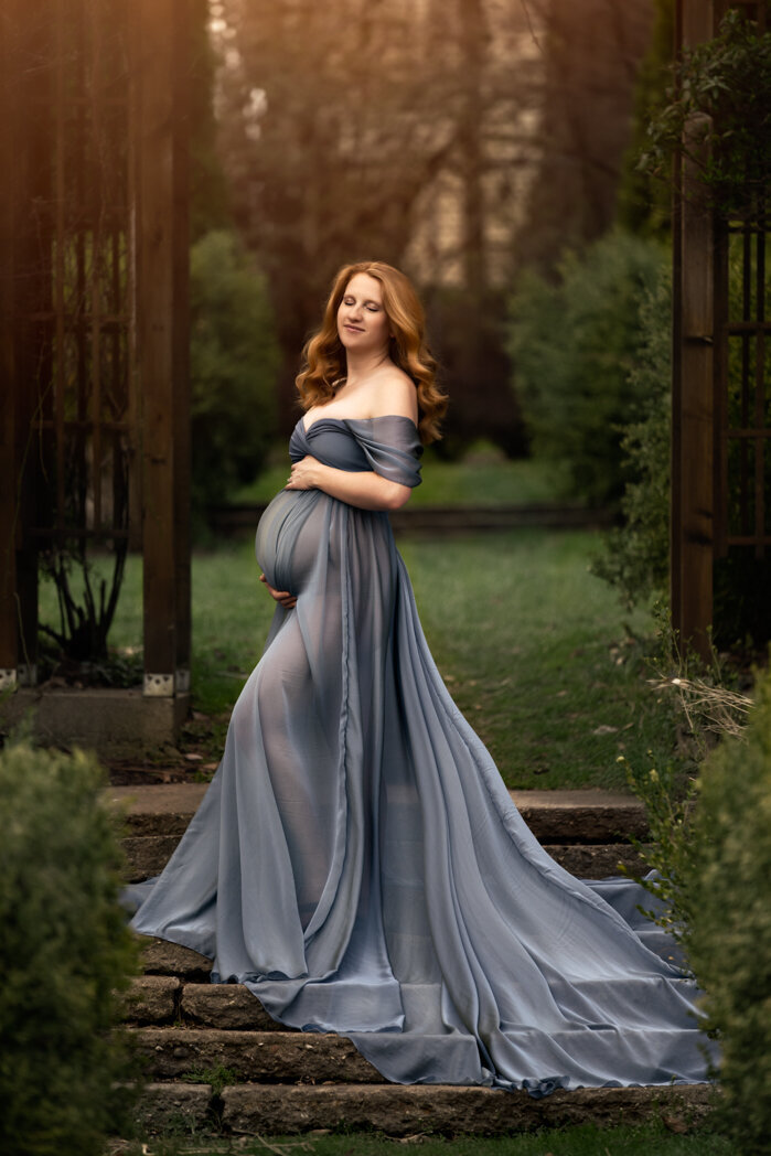 Grand Rapids Outdoor Maternity Photography Blue Sheer Dress by For The Love Of Photography