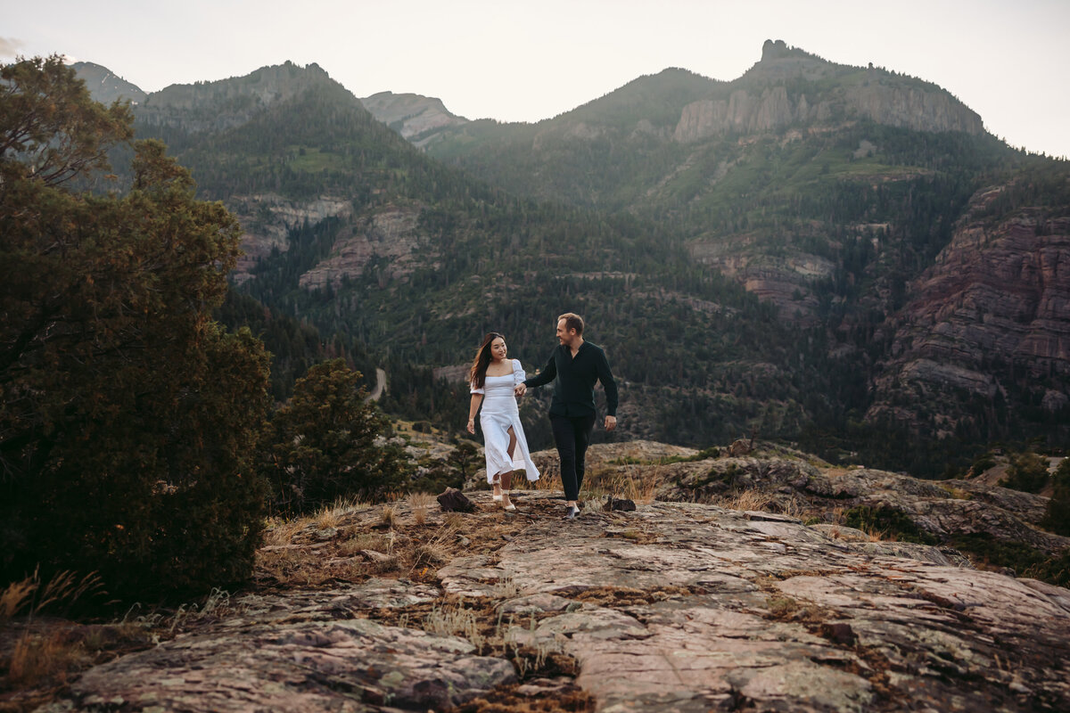 Ouray engagement session with Mt. Hayden in the background.