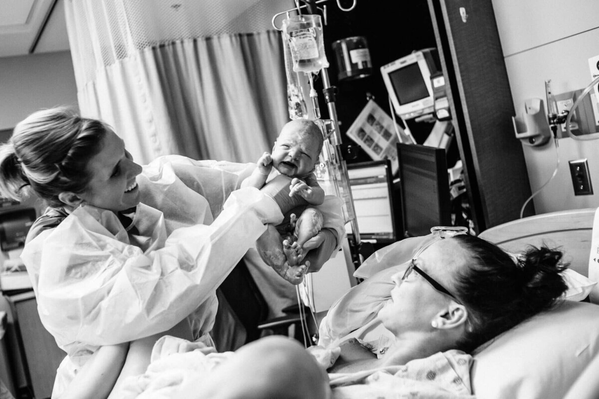 Mom seeing baby just after birth