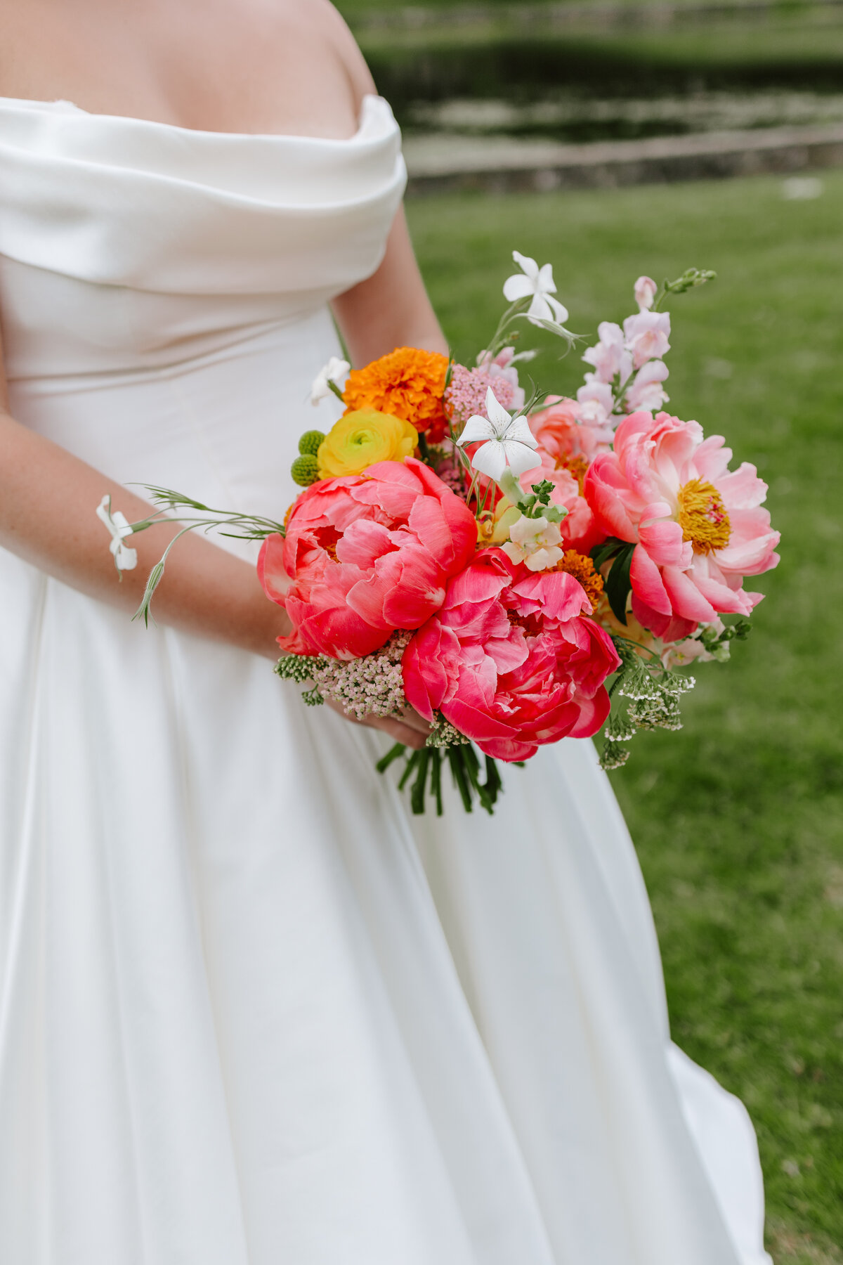 Bride and groom embracing