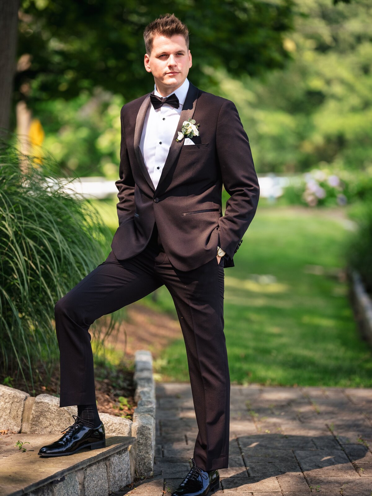 Black Grooms Suit with Bow