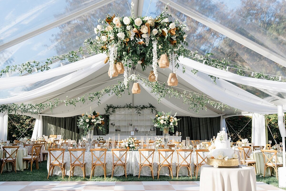 outdoor tent wedding decor ideas with greenery, florals and other organic elements captured by Columbus wedding  photographer