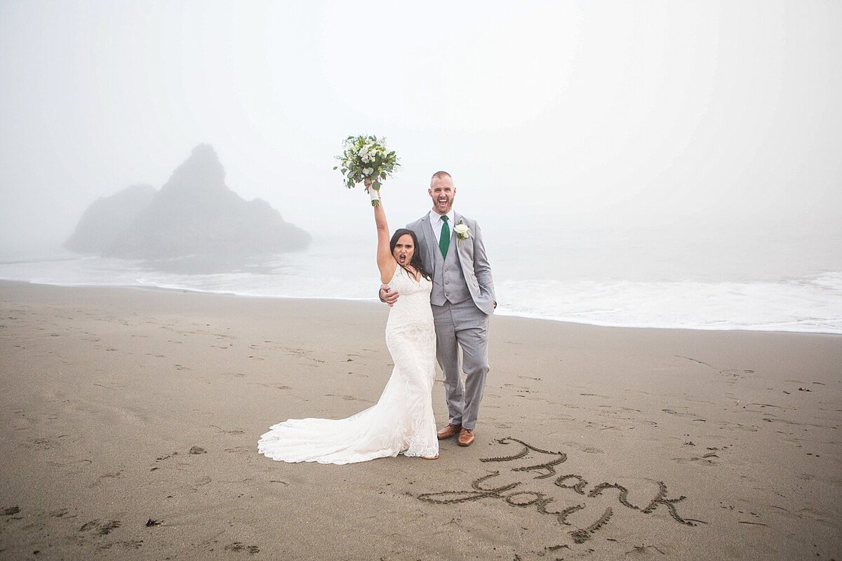 Happy couple married on the beach