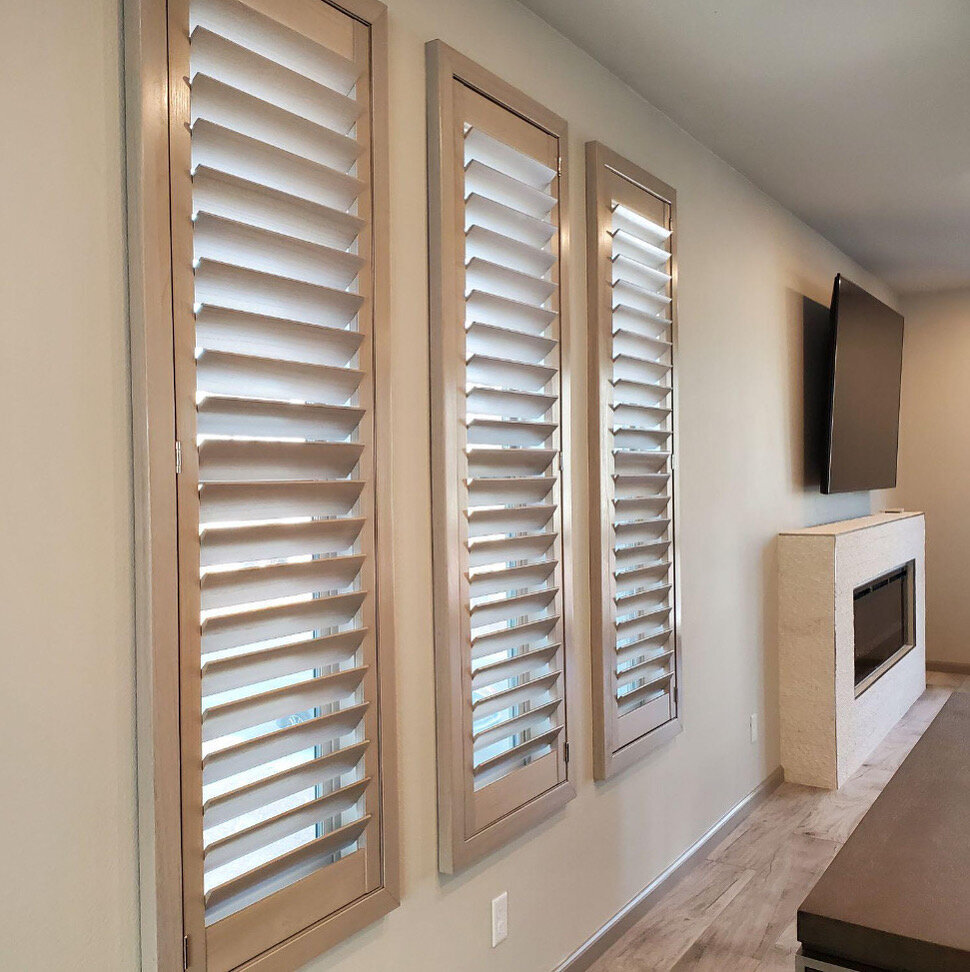 Wood shutters on tall windows, Red Rock Country Club