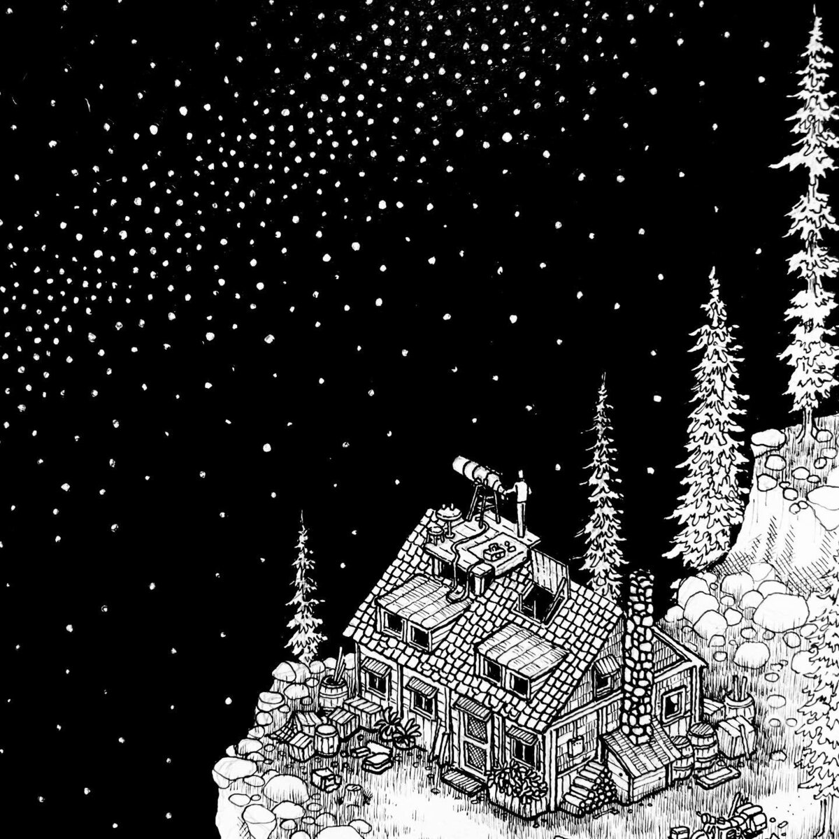 Detailed shot of Inktober 52 2022 prompt: Star House and stars