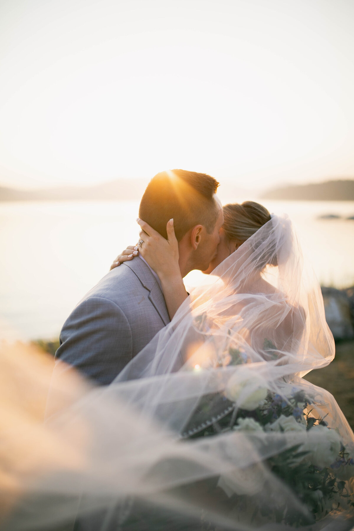 bride and groom kissing