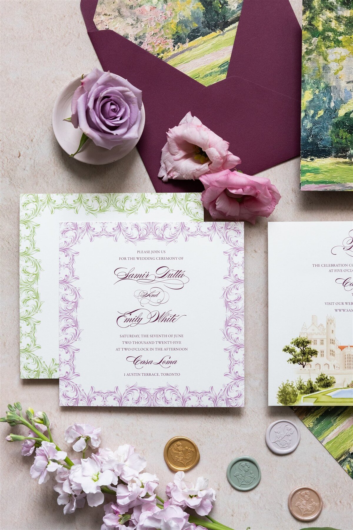 Casa Loma garden inspired wedding invitation 3