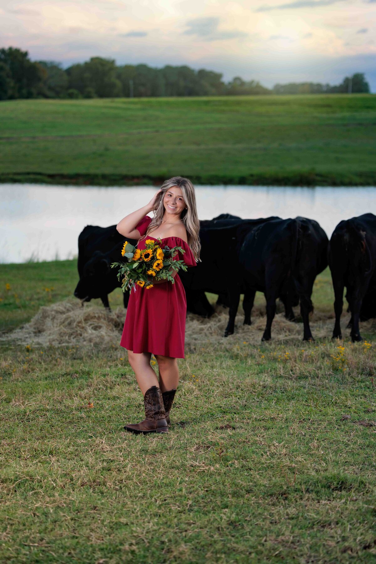 Senior portraits with cows in Raleigh NC.