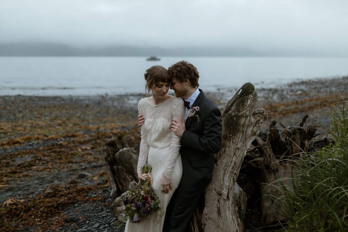 Couple on beach embracing