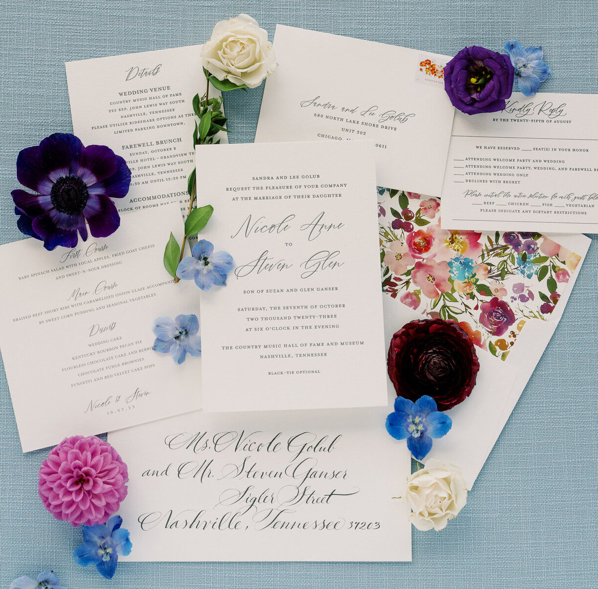 Watercolor floral wedding envelope liner