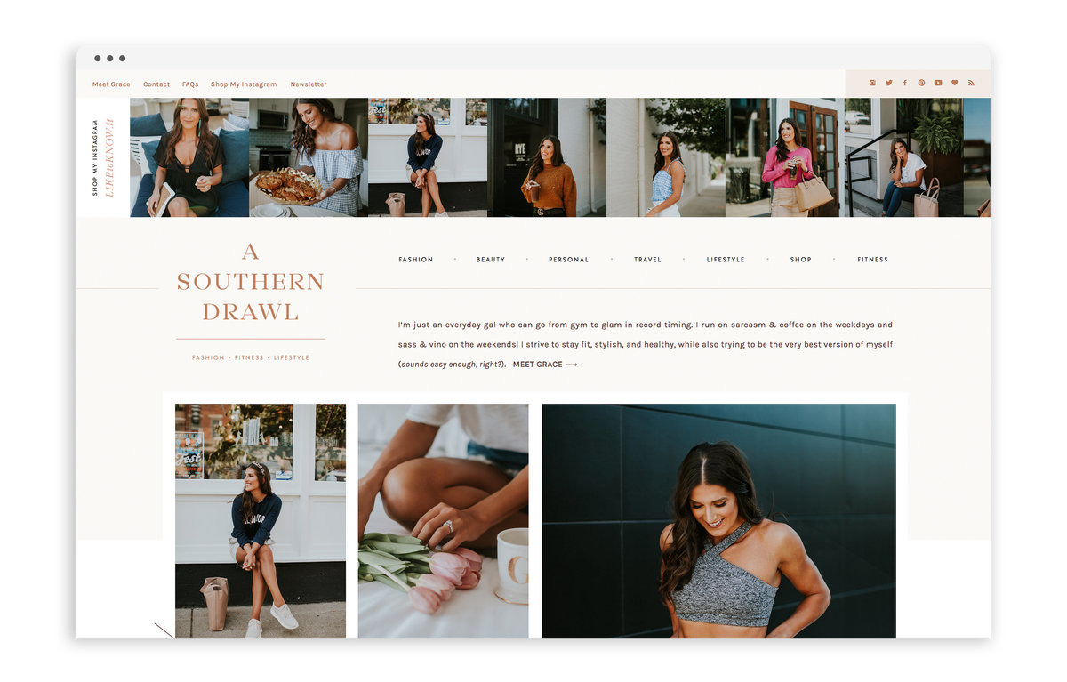 A Southern Drawl - Lifestyle Fitness Blog by Grace White - Custom Logo Design and Custom Showit Website Design by With Grace and Gold - 2