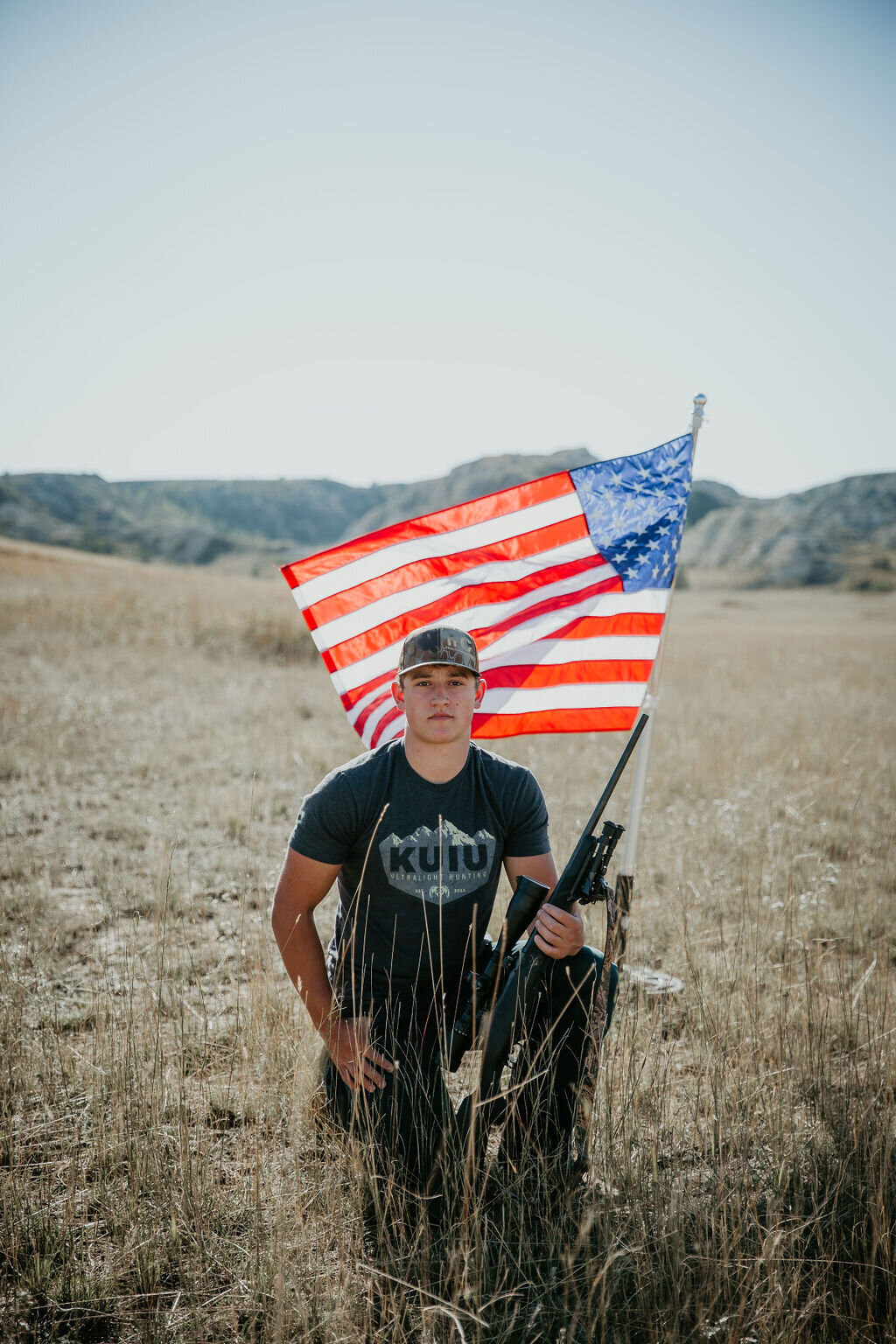 Young man with American flag