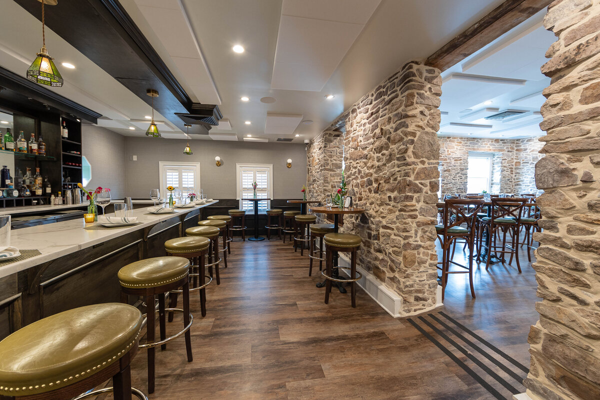 Emtpy bar area in a restaurant made of stone