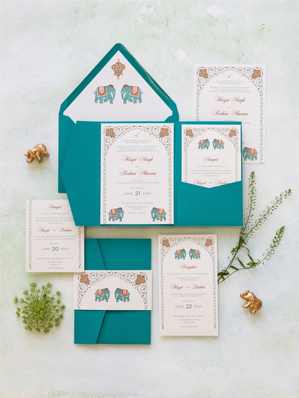 Teal pocket-fold wedding invitation 1