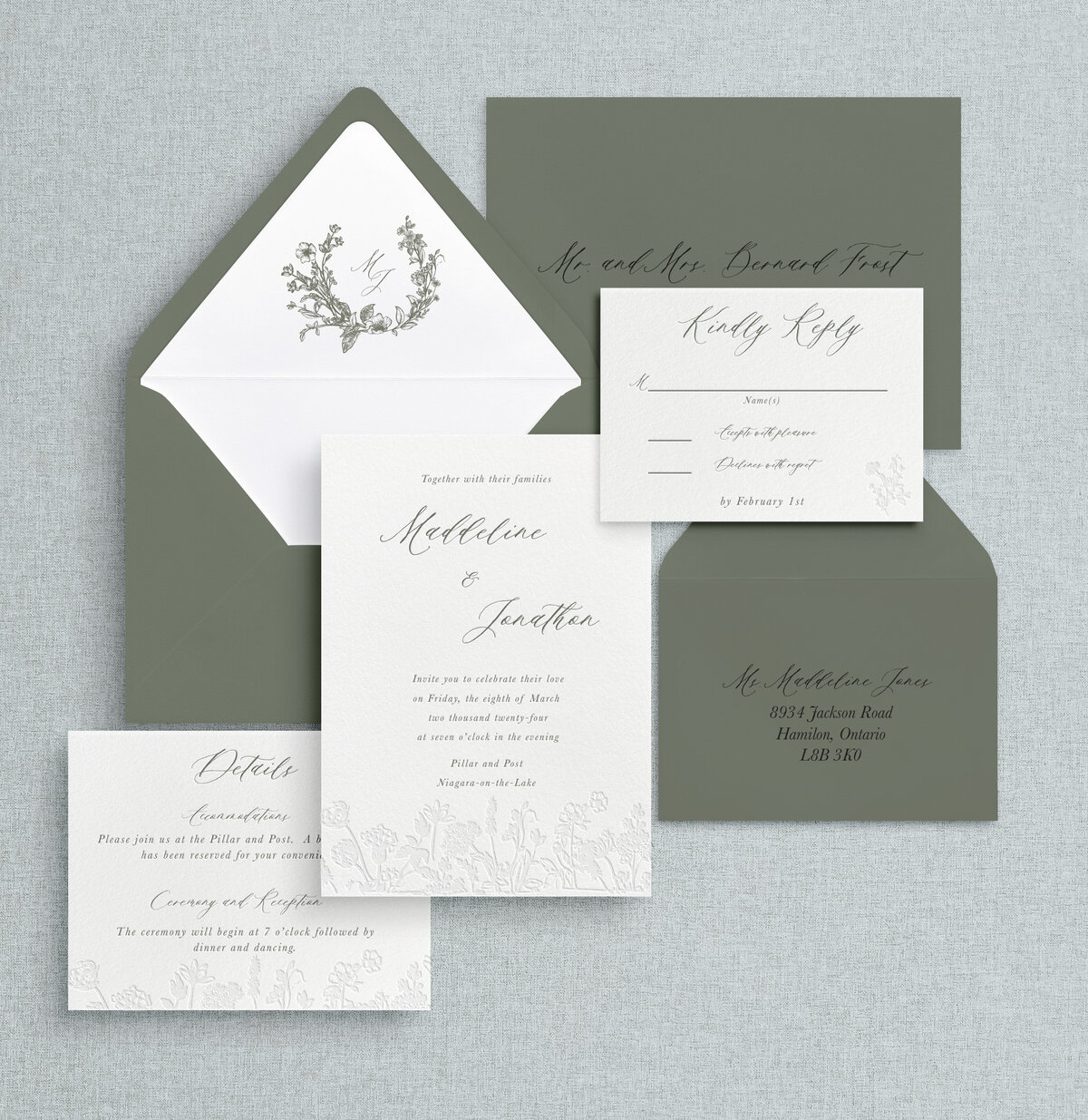 Letterpress Wedding Invitations; custom map, venue illustration
