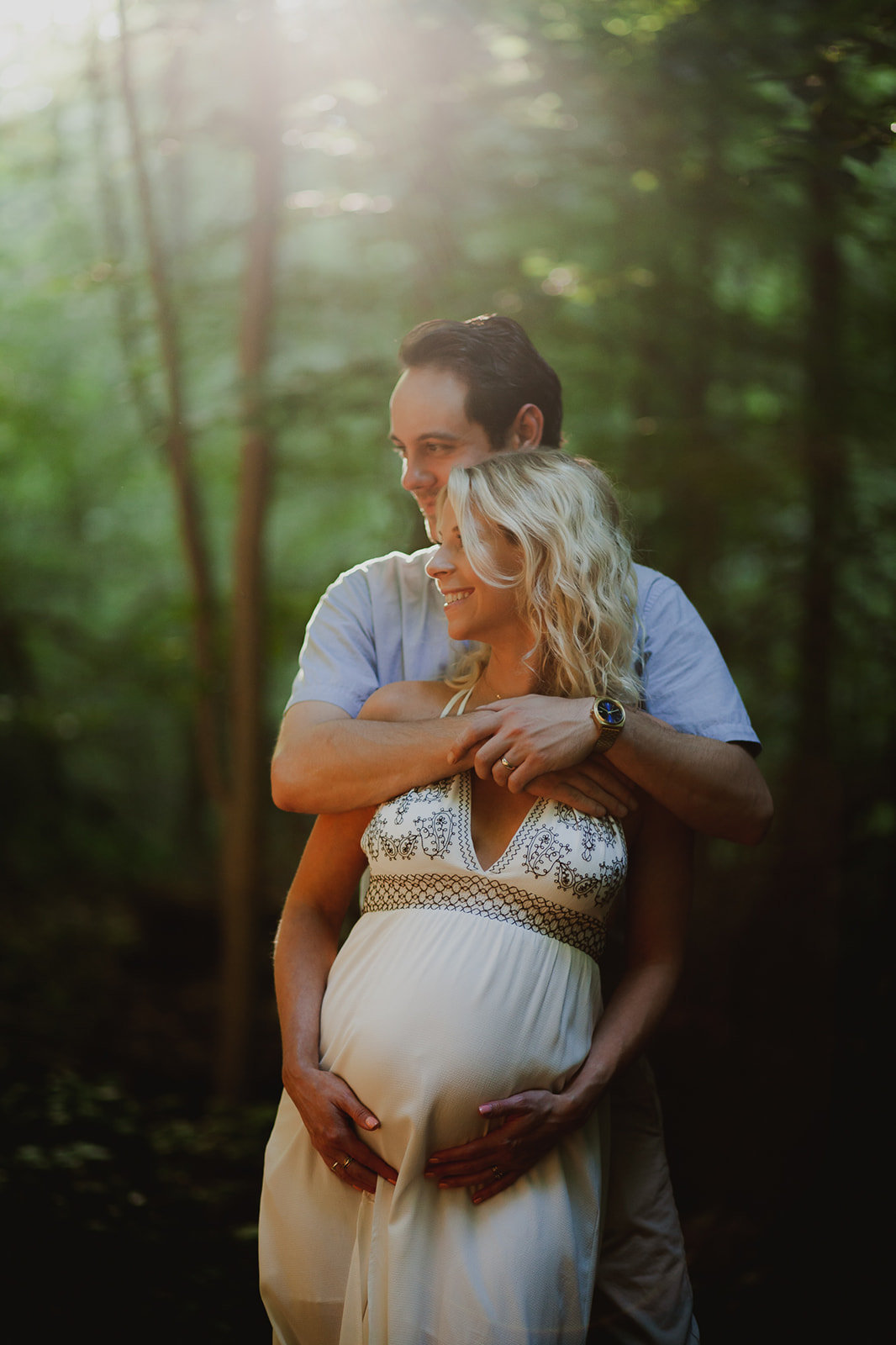 2_Maryland-Summer-Boho-White-Dress-Maternity-Couple-Woods