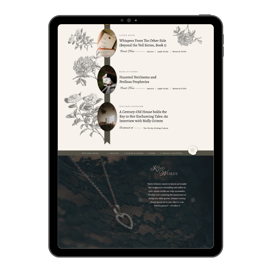 light academia website design template for showit for authors victorian a season of stories web design