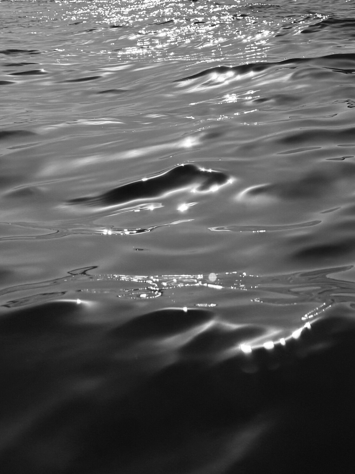 black and white up close image of sun on ocean surface