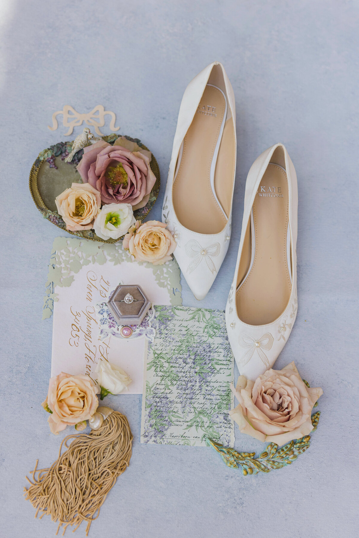 wedding shoes blue flatlay